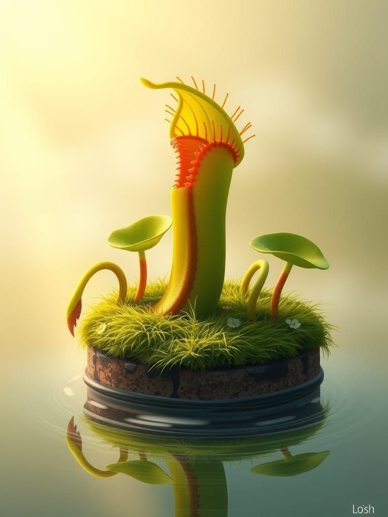 Lush Venus Flytrap Island in Dreamy Digital Illustration