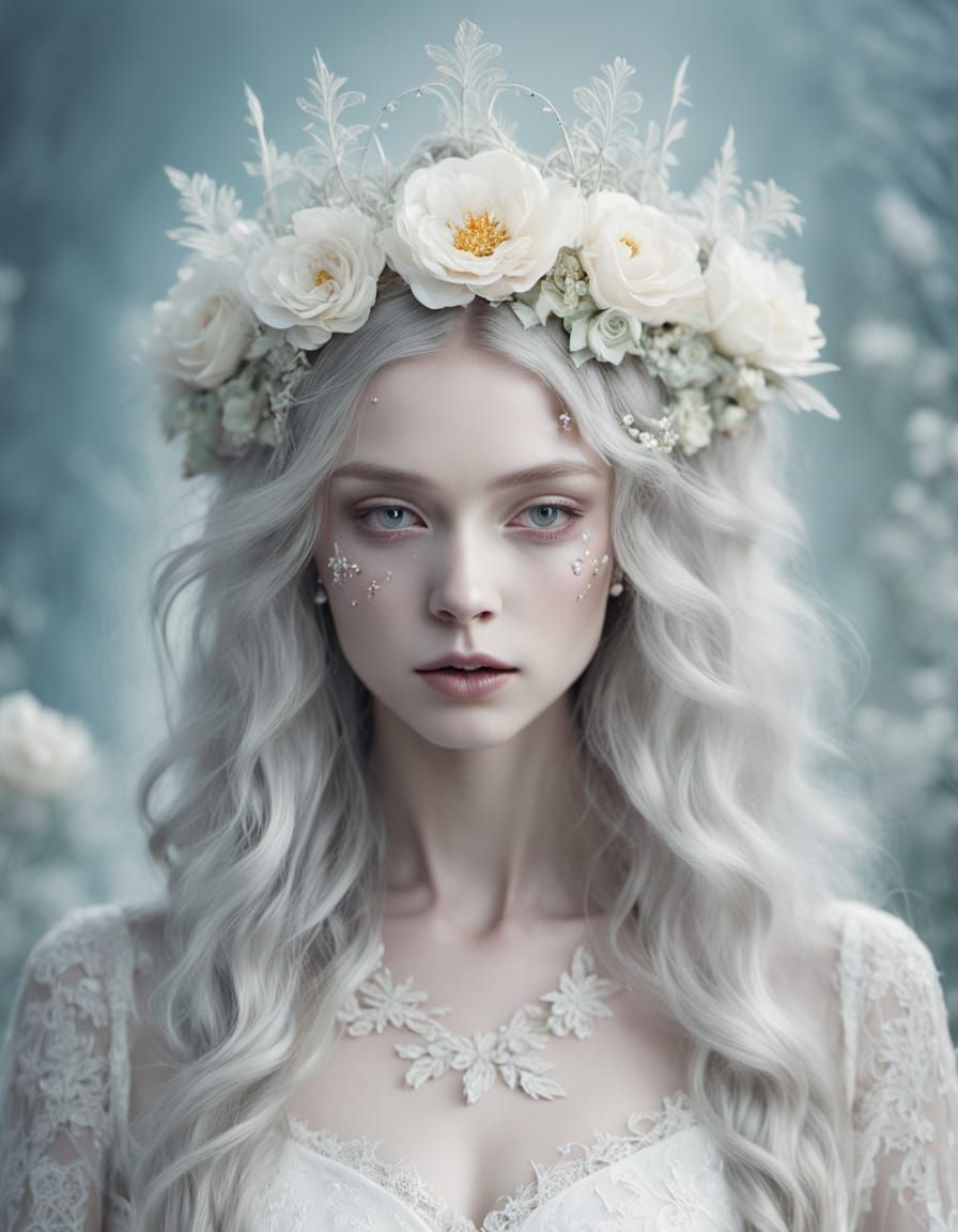 Ethereal Zombie Woman in Floral Couture: Fantasy Portrait