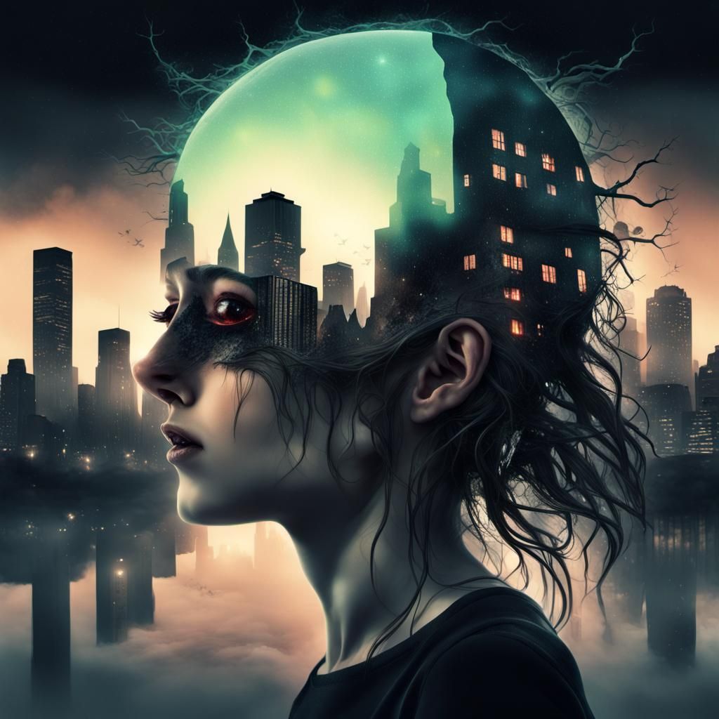 Surreal Bisected Head: A Macabre Dreamscape