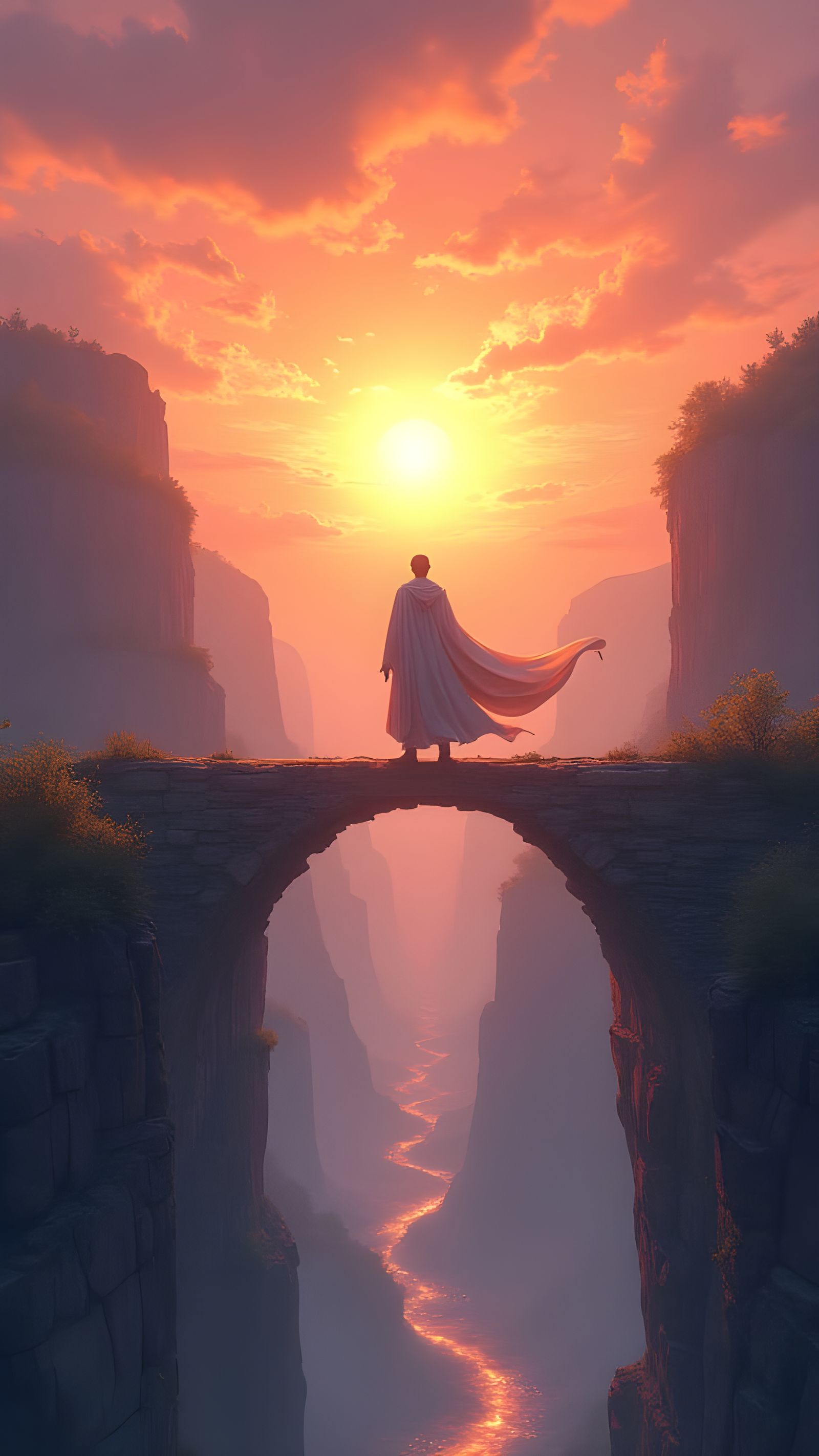 Magical Figure on Crystal Bridge with Runes