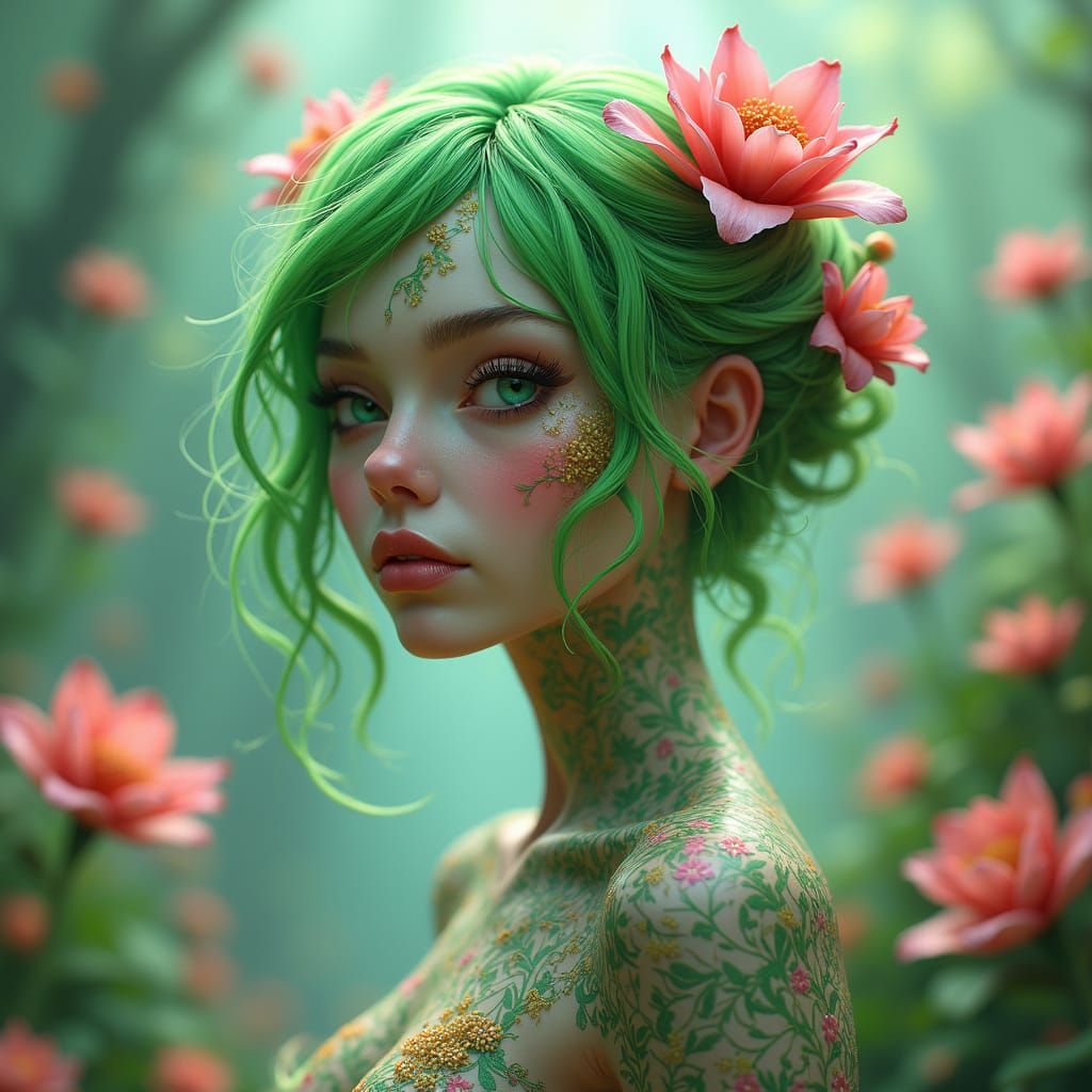 Surreal Flower Goddess in Futuristic Floral Style