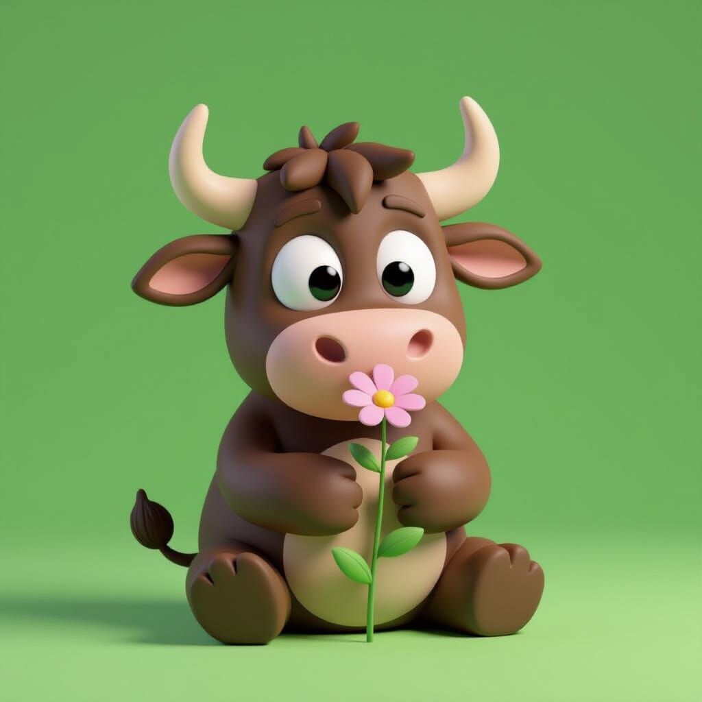 Cute Chubby Bull Character in Pocoyo Style