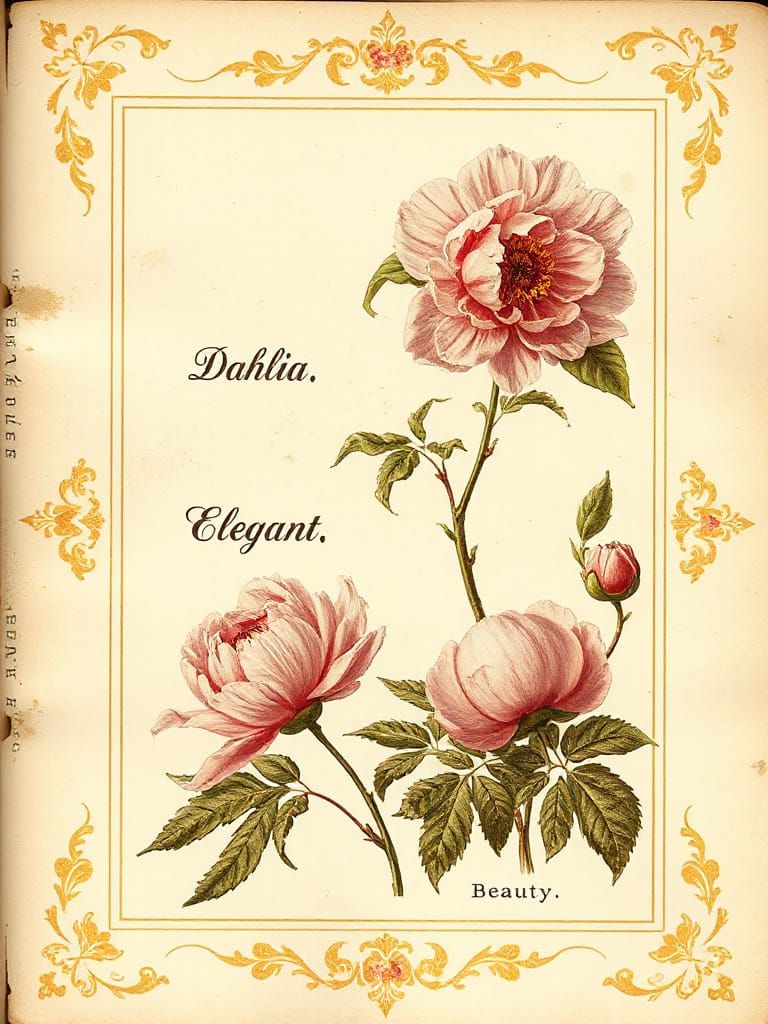 Victorian Botanical Illustration of Elegant Dahlia