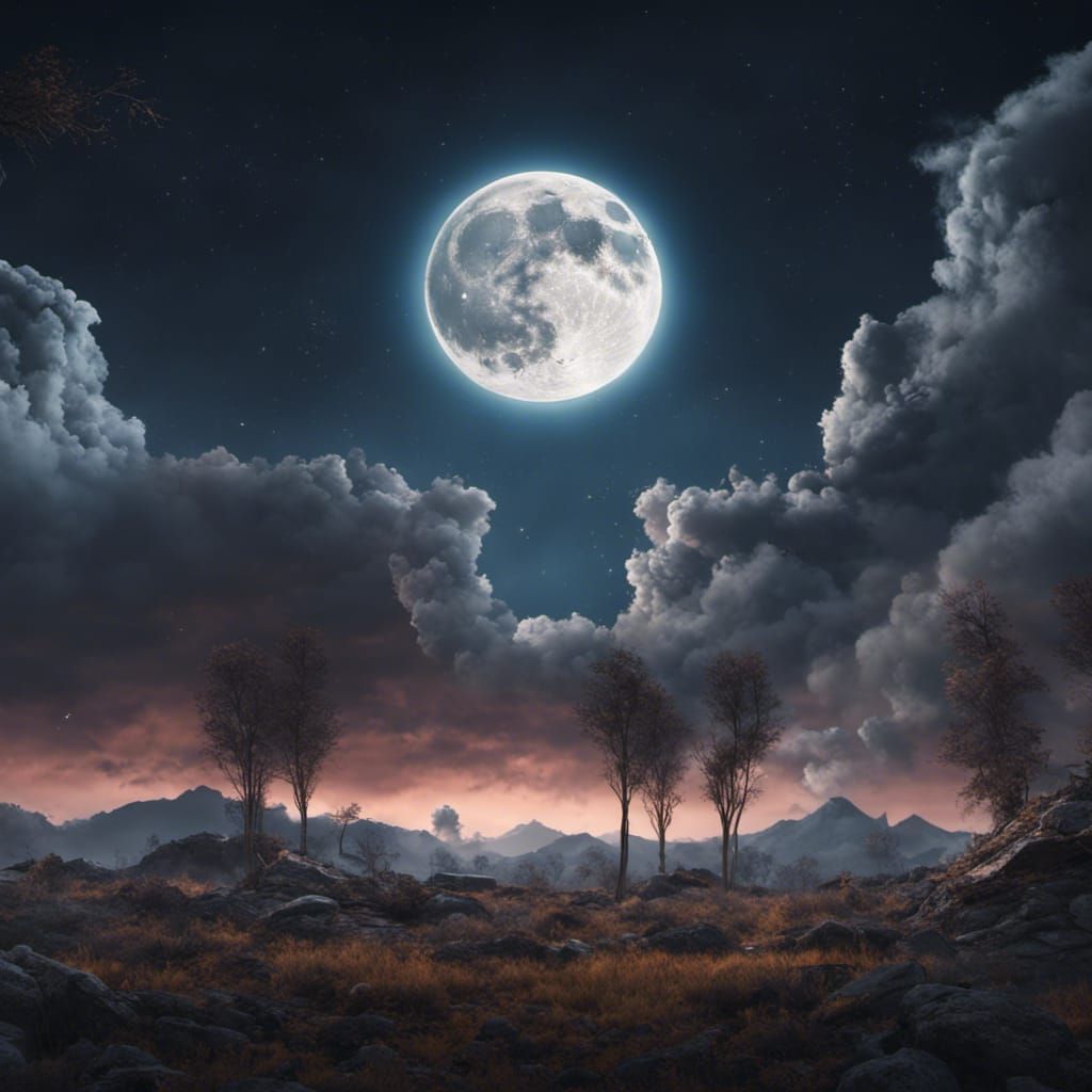 Full Moon with Shooting Stars: Digital Matte Painting
