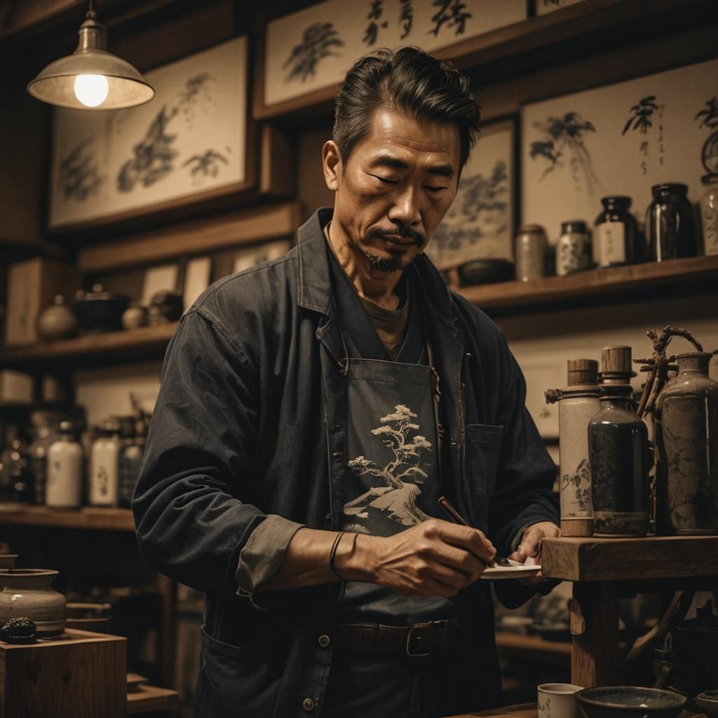 Sumi-e Ink Landscape with Expressive Brushwork