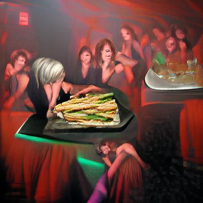 Hyperrealistic Women's Club Clubbing a Sandwich