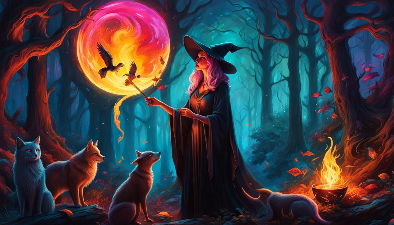 Earth Witch Spell Casting in Graffiti Art Style