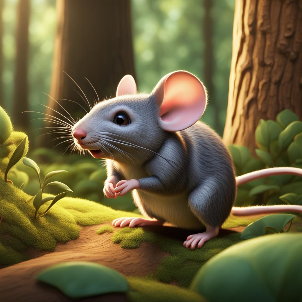 Cartoon Mouse Family in Silverwood Forest: Vintage Illustrat...