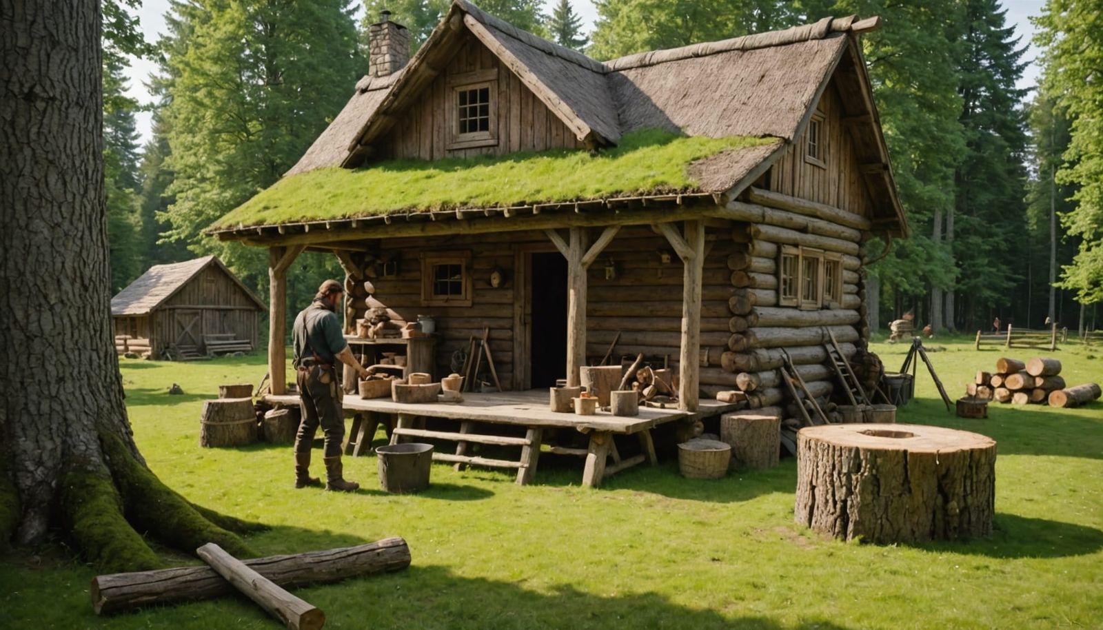 Medieval Lumberjack Scene: Ominous Digital Concept Art