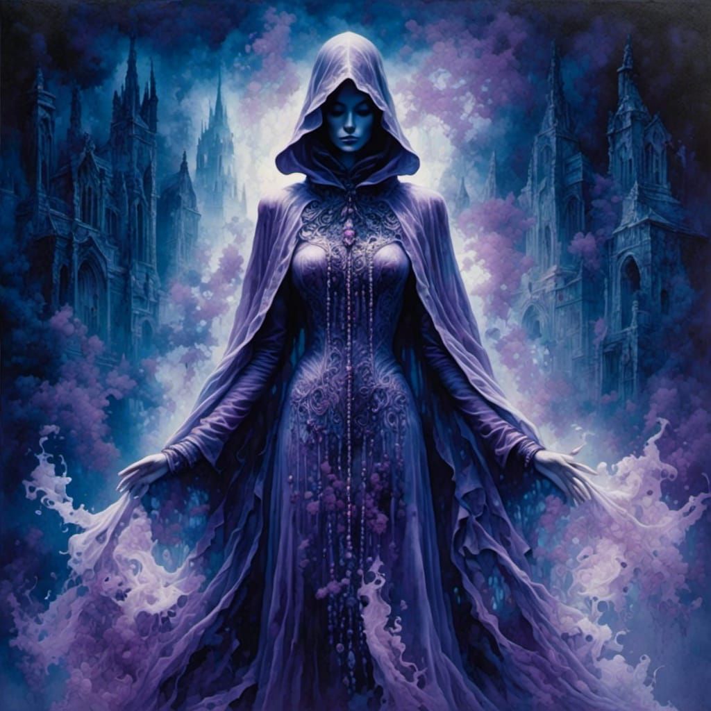 Esoteric Oil Painting of Gothic Woman Inkblot