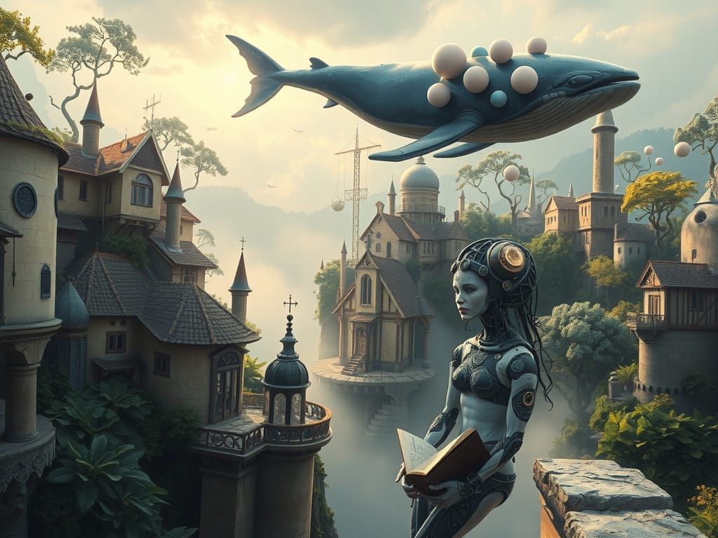 Norse Village on Chasm Edge, Cinematic Matte Painting