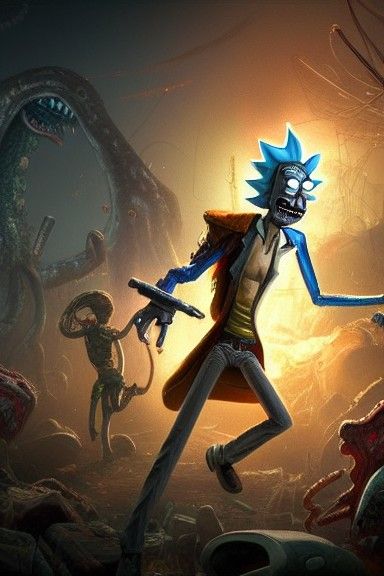 Rick Sanchez Hyperdetailed Digital Art in Maximalist Style