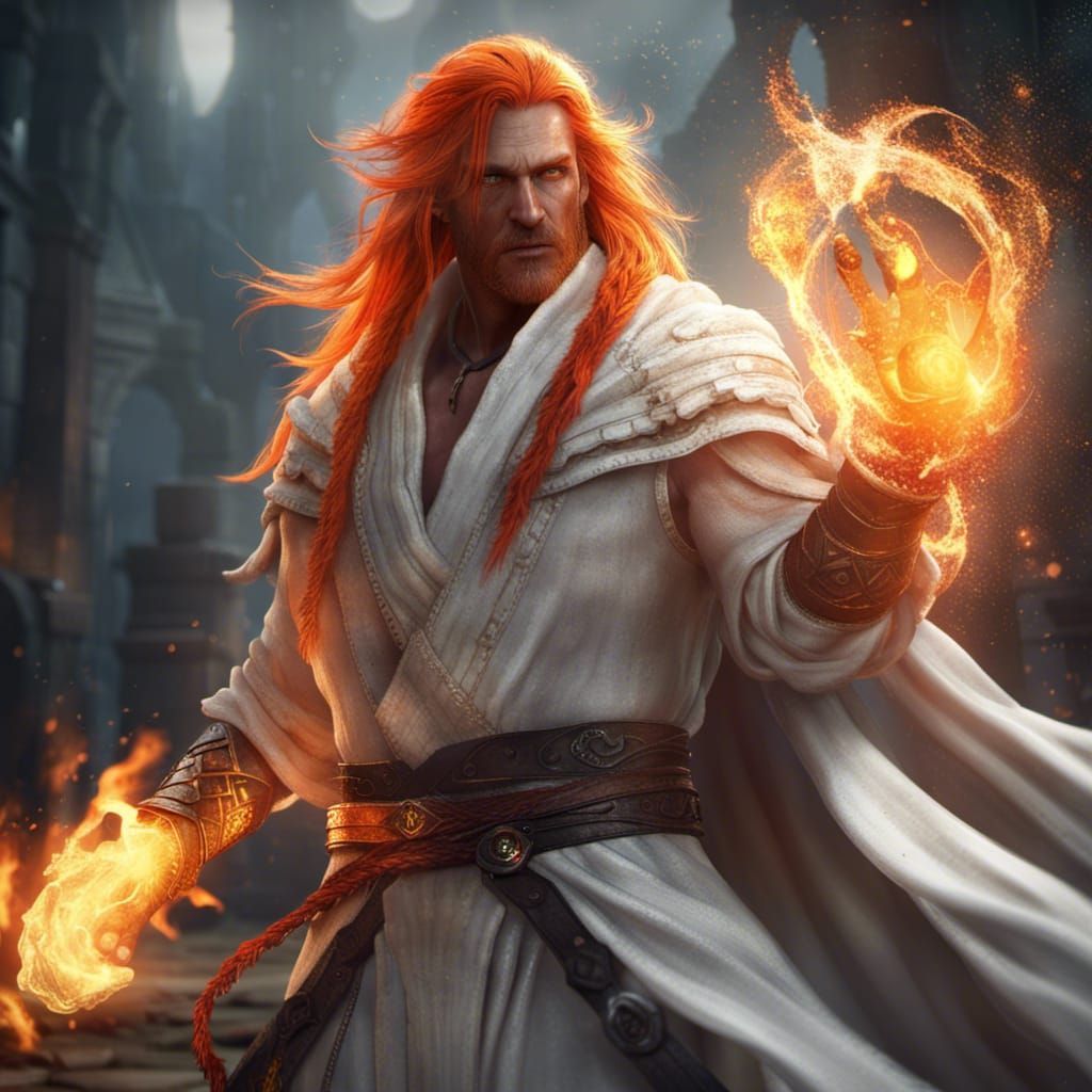 Fierce Fire Mage with Orange Hair in 8K