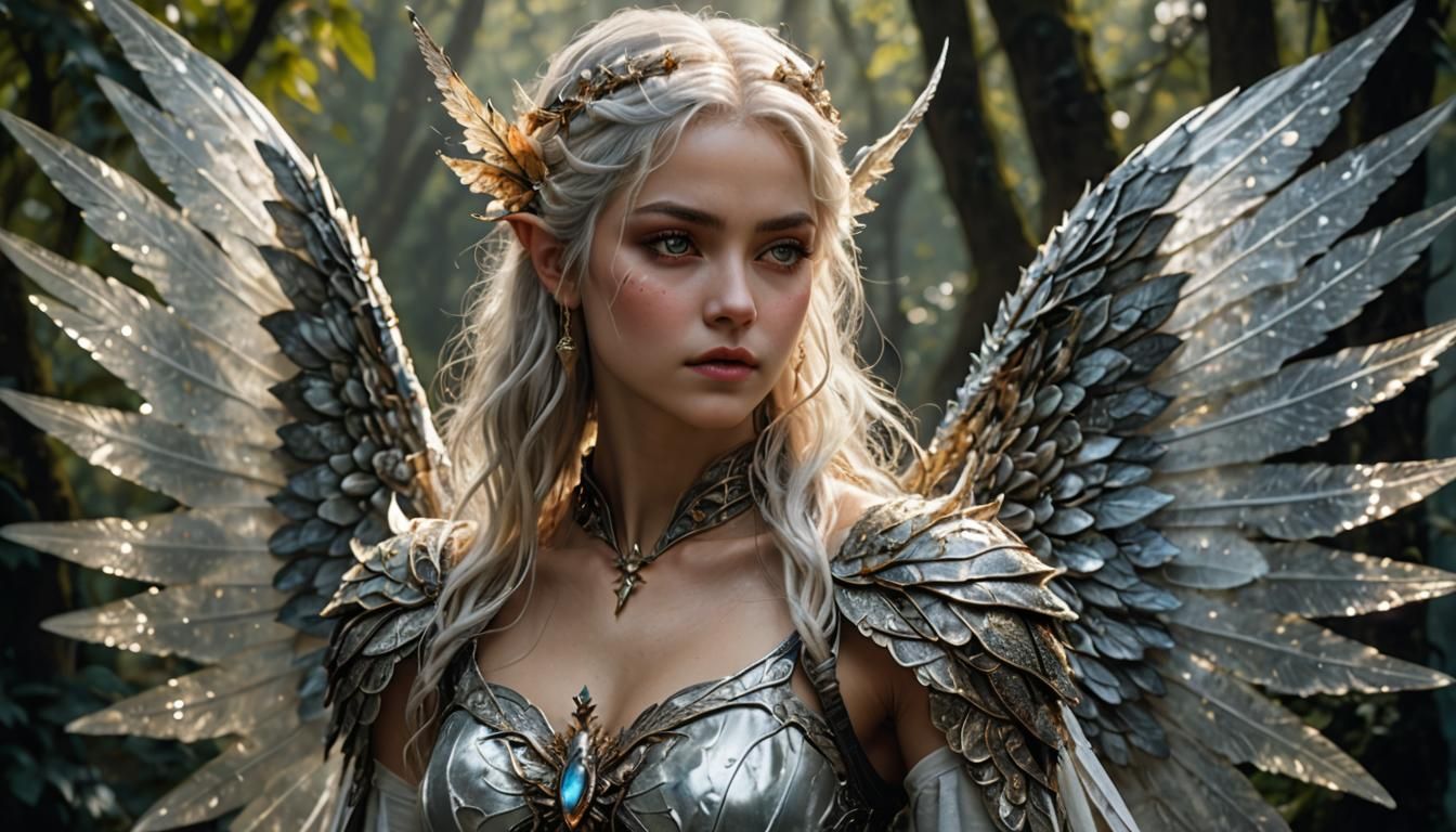 Detailed Sylvan Pixie Portrait with Large Wings