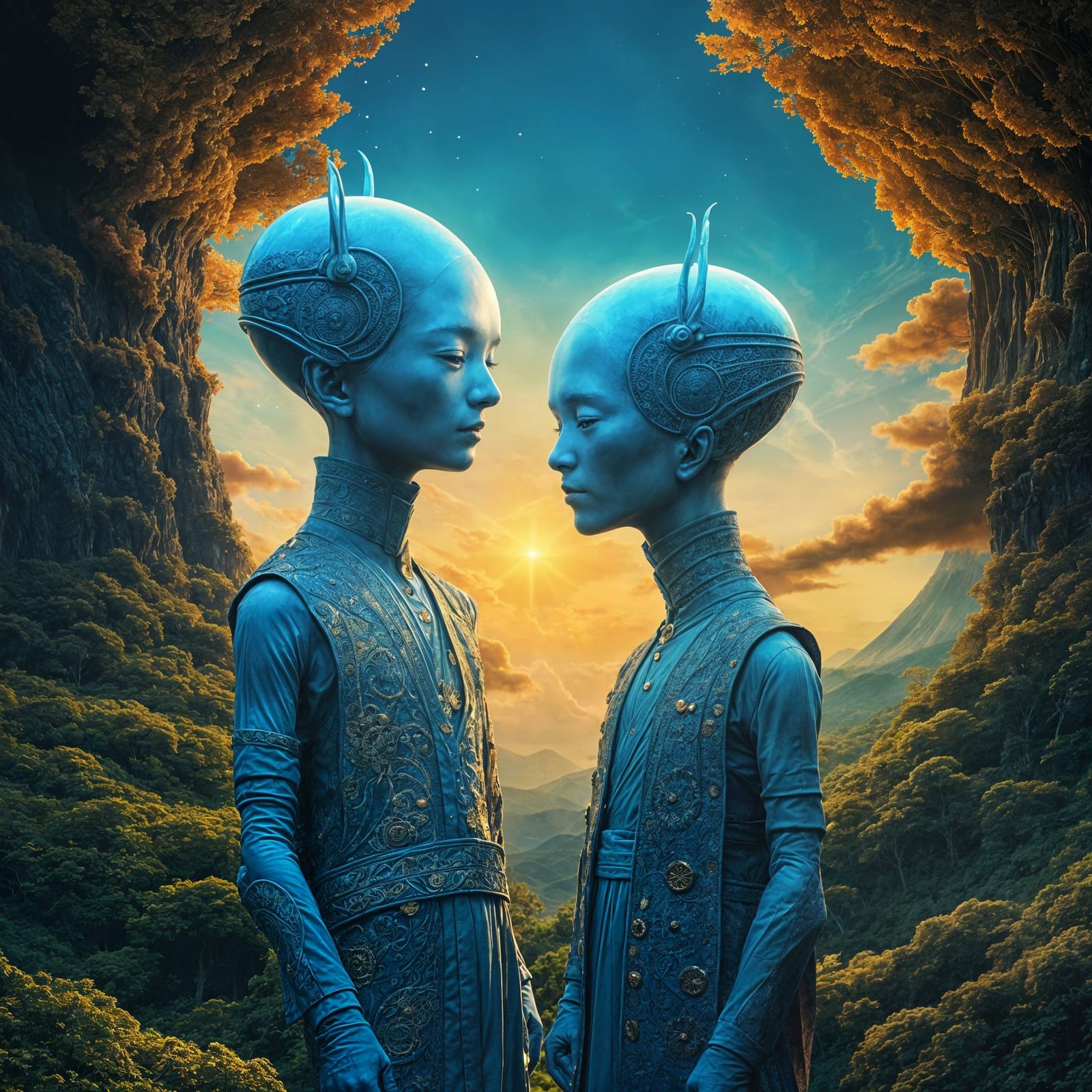 Aliens in Japanese Clothing in Biopunk Style