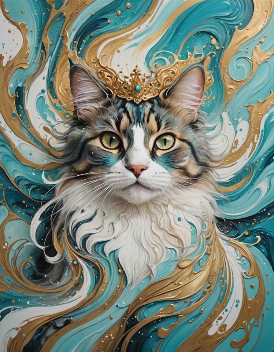 Abstract Fluid Art: A Cat Princess Portrait