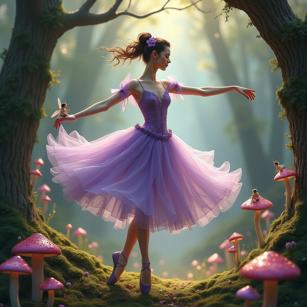 Ethereal Ballerina's Dance in Enchanted Forest