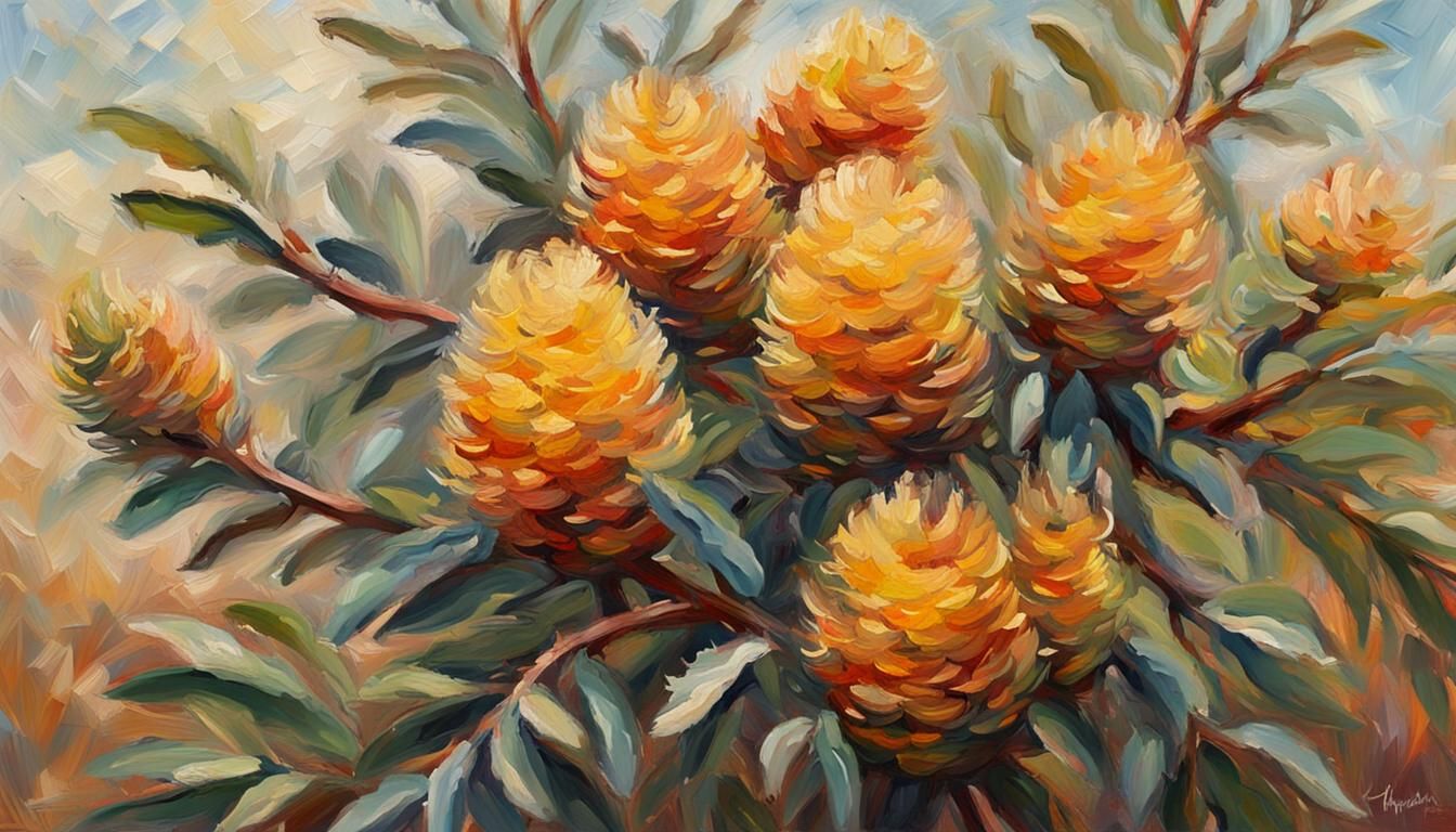 Impressionist Banksia Painting in Oil, 8k