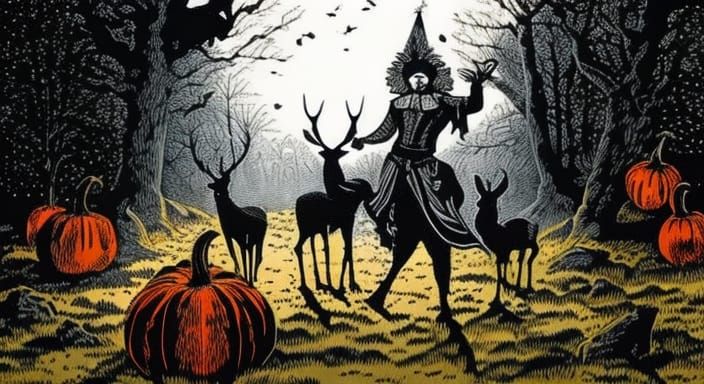 Samhain Wickerman Deer Skull Pen and Ink