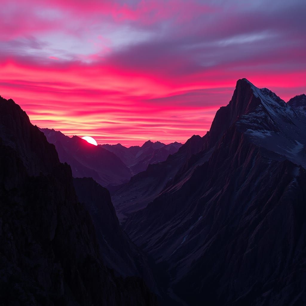Majestic Mountain Vista with Pink Sunset in HDR