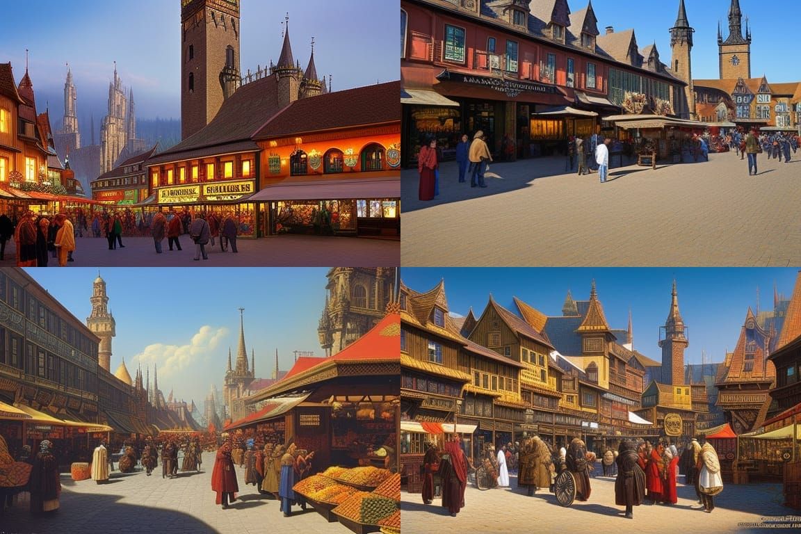 Medieval Market Square in Fantasy Art Style