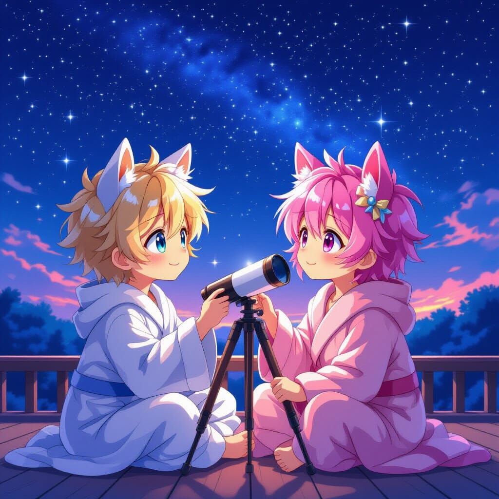 Anime Boys with Horse Ears Gaze at Stars