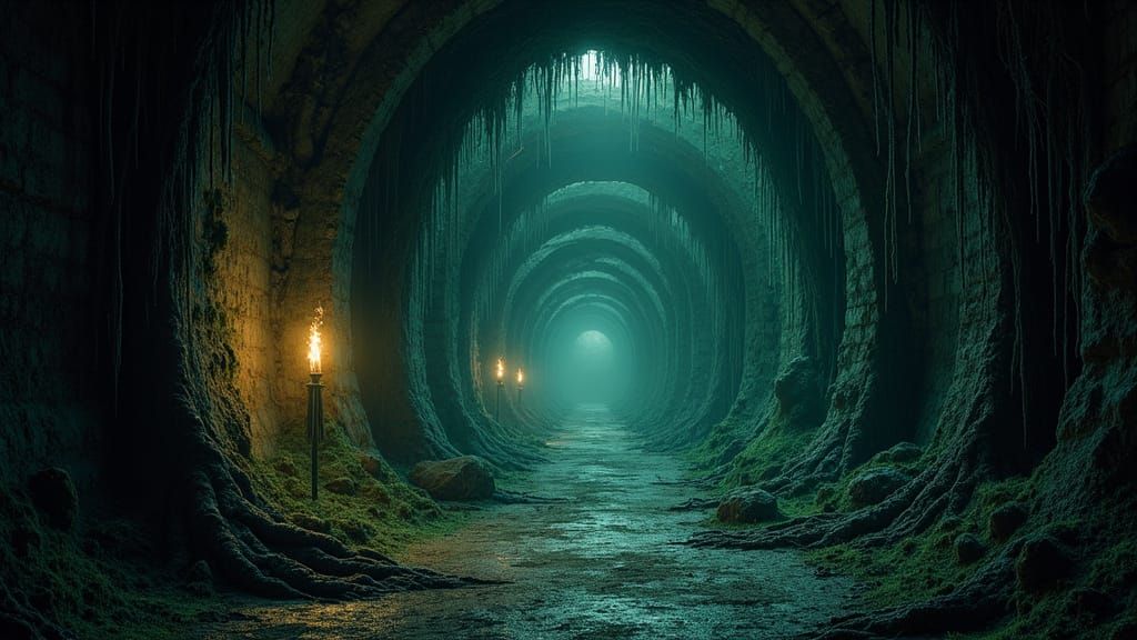 Eerie Underground Realm in Dark Fantasy Style