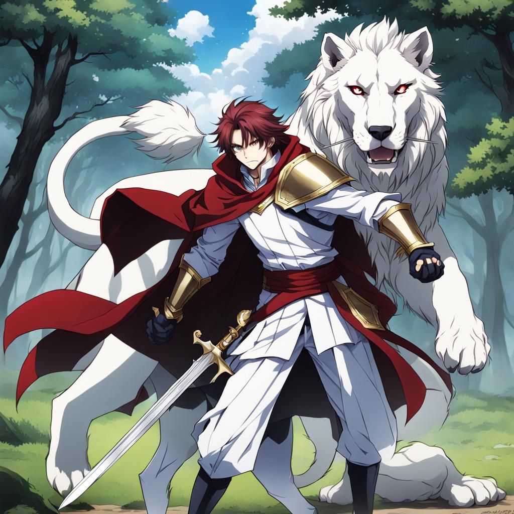 Anime-Style Noble with Wolf-Lion Companion