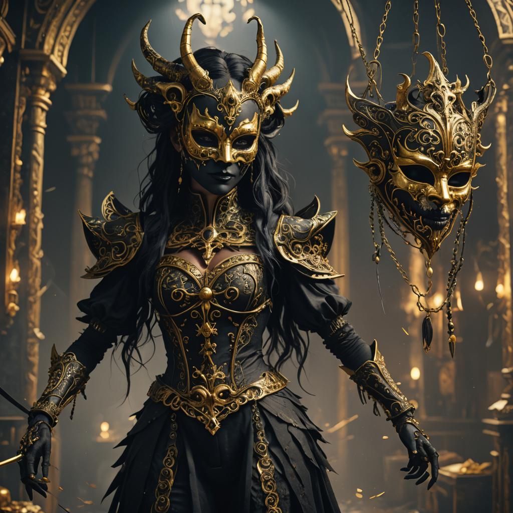 Black Shadow Demon: Gold and Black Marionette Puppet