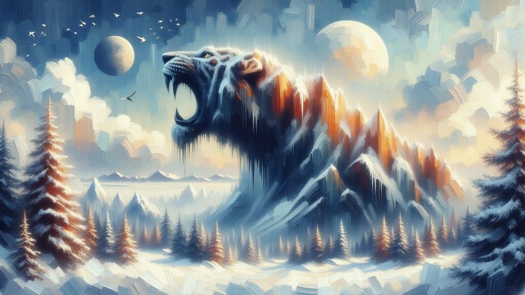 Tiger Shaped Mountain Landscape in Watercolor Style