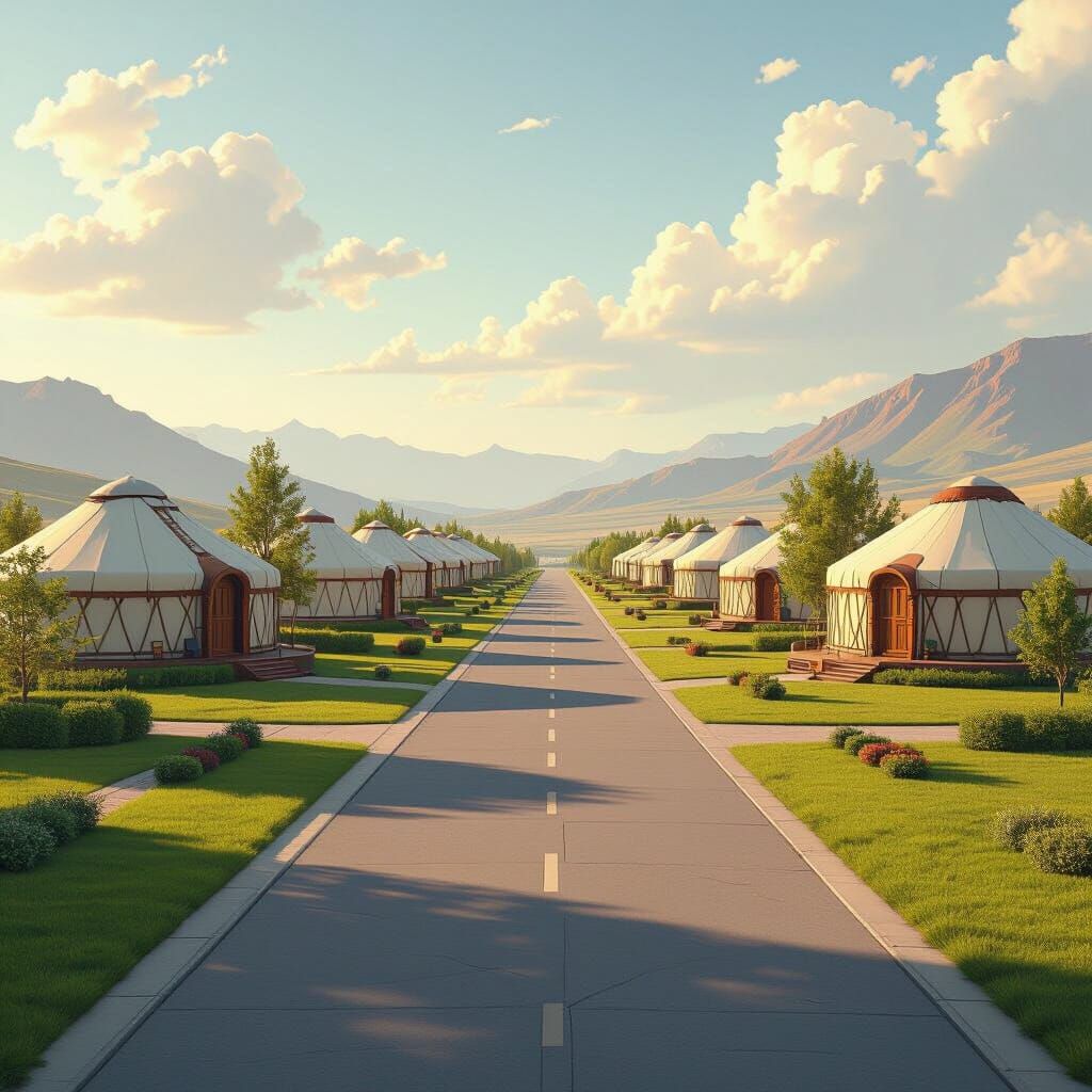 Futuristic Yurt Community on a Paved Street