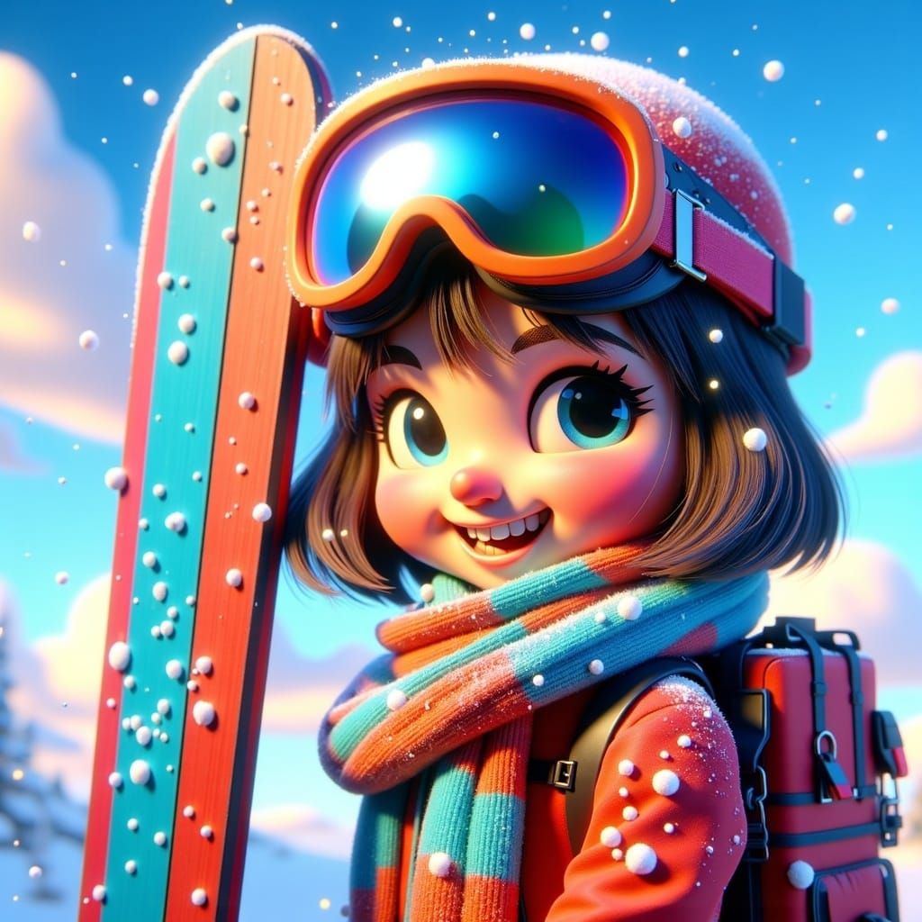 Snowboarder Close-up in Whimsical 3D Animation