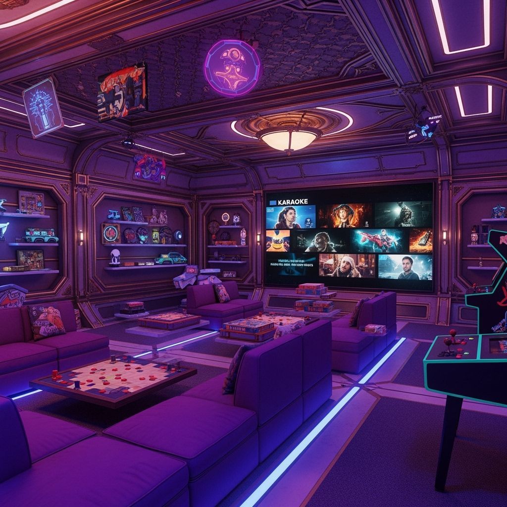 Futuristic Baroque Crew Hub with Alien Memorabilia