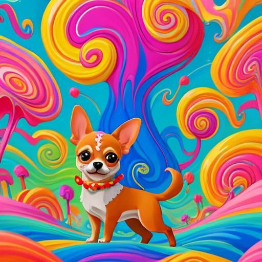 Chihuahua Dog in Candyland: Gouache Illustration