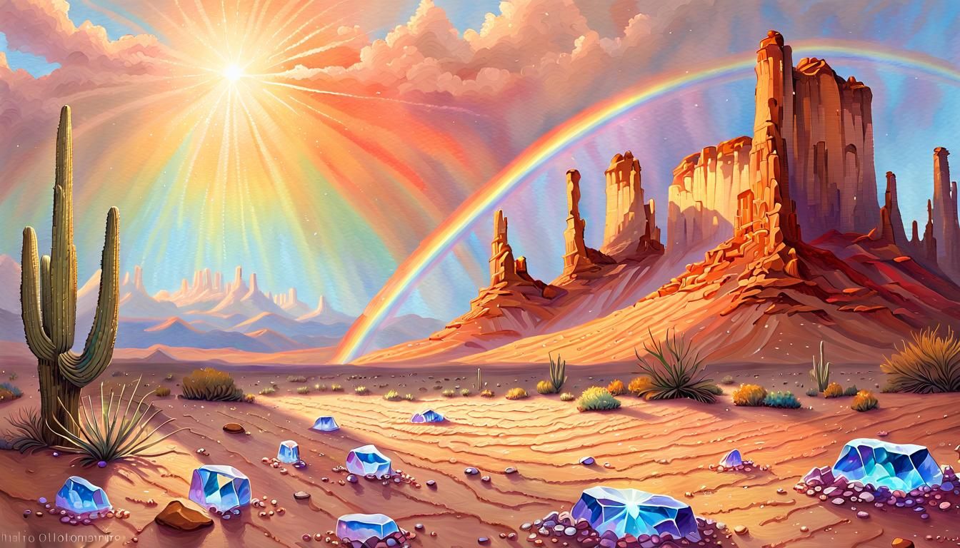 Majestic Fantasy Gemstone Mesa Under Desert Sunset