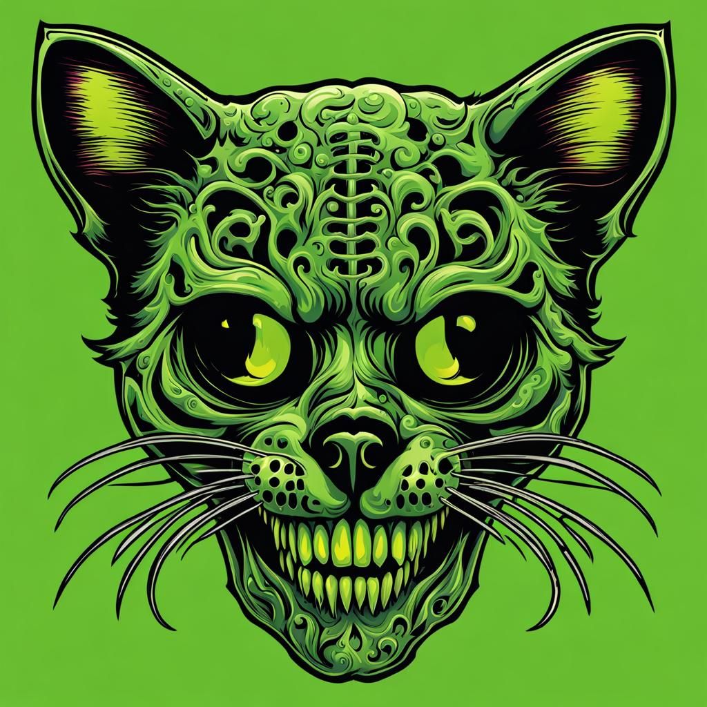 Horrific Zombie Cats with Skull and Ribs