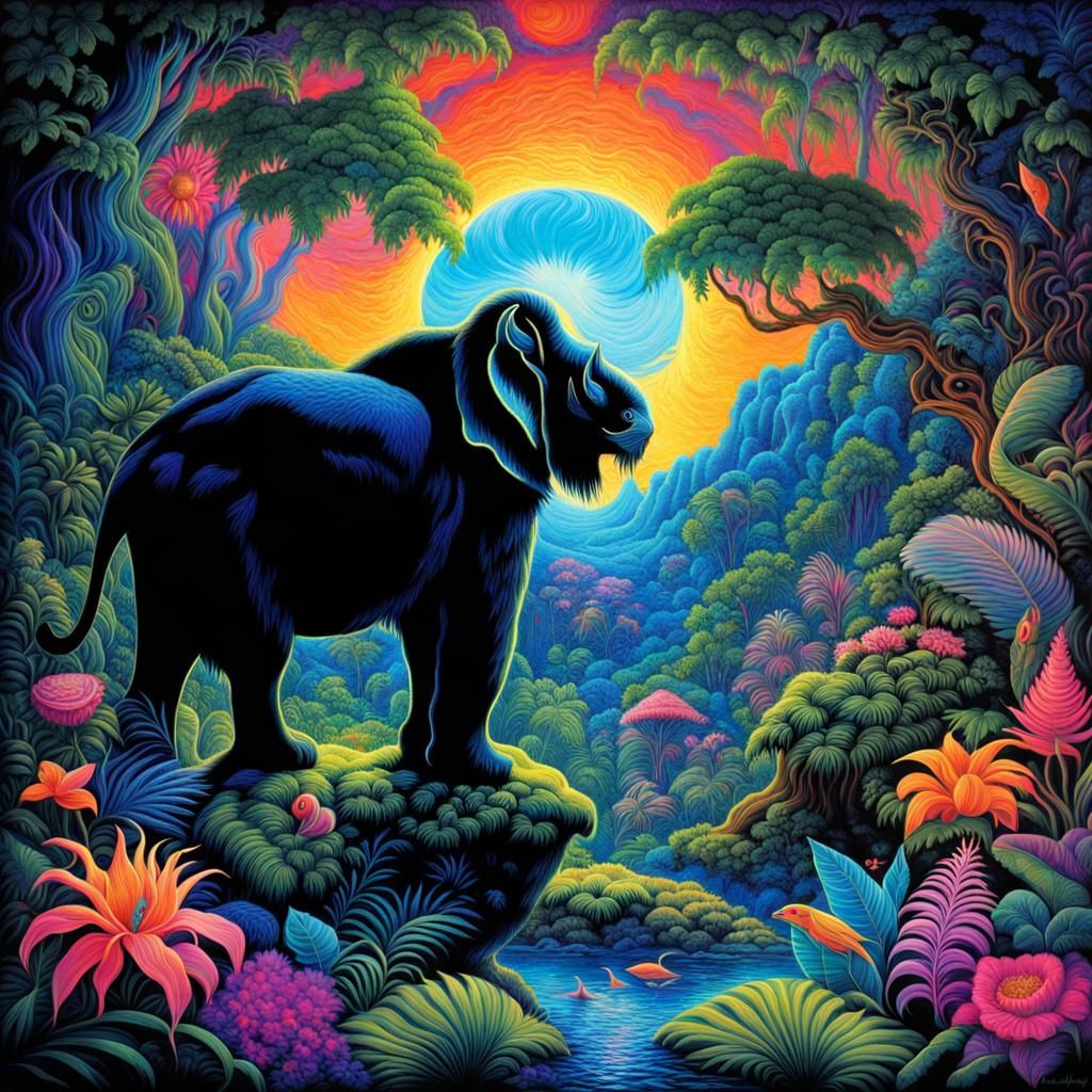 Luminous Neon Jungle in Black Light Art