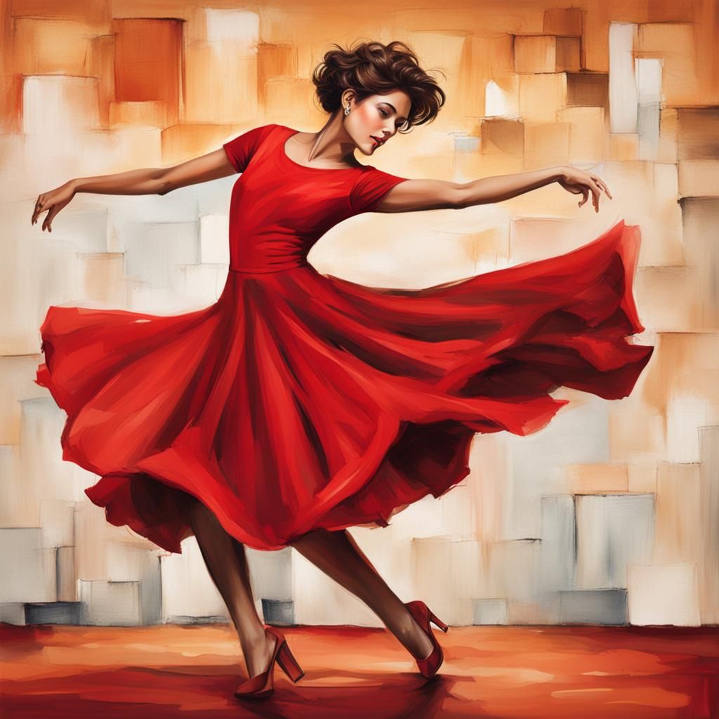 Latina Woman in Red Dress Dancing
