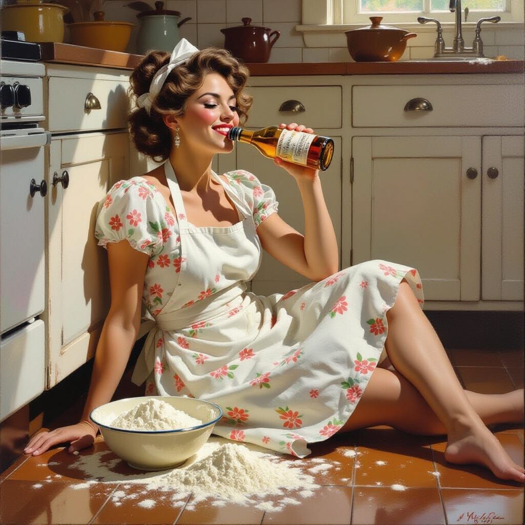 Woman in Kitchen Captured in Classic American Style