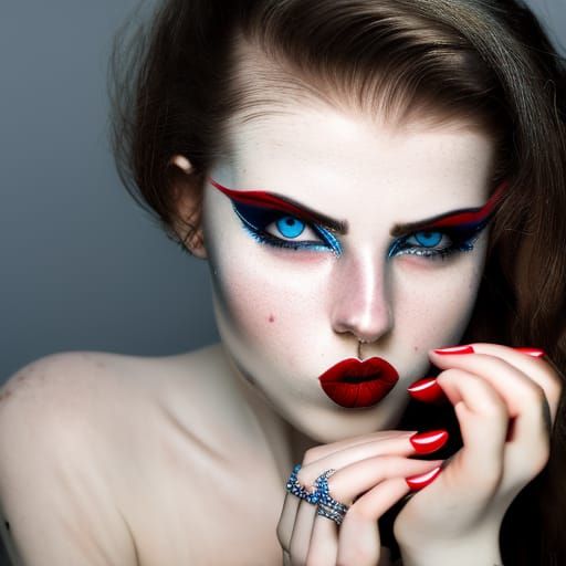 Brunette Beauty with Fiery Gaze in Astral Illustration