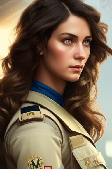 Young Woman Army Driver Portrait, Hyperdetailed Digital Art