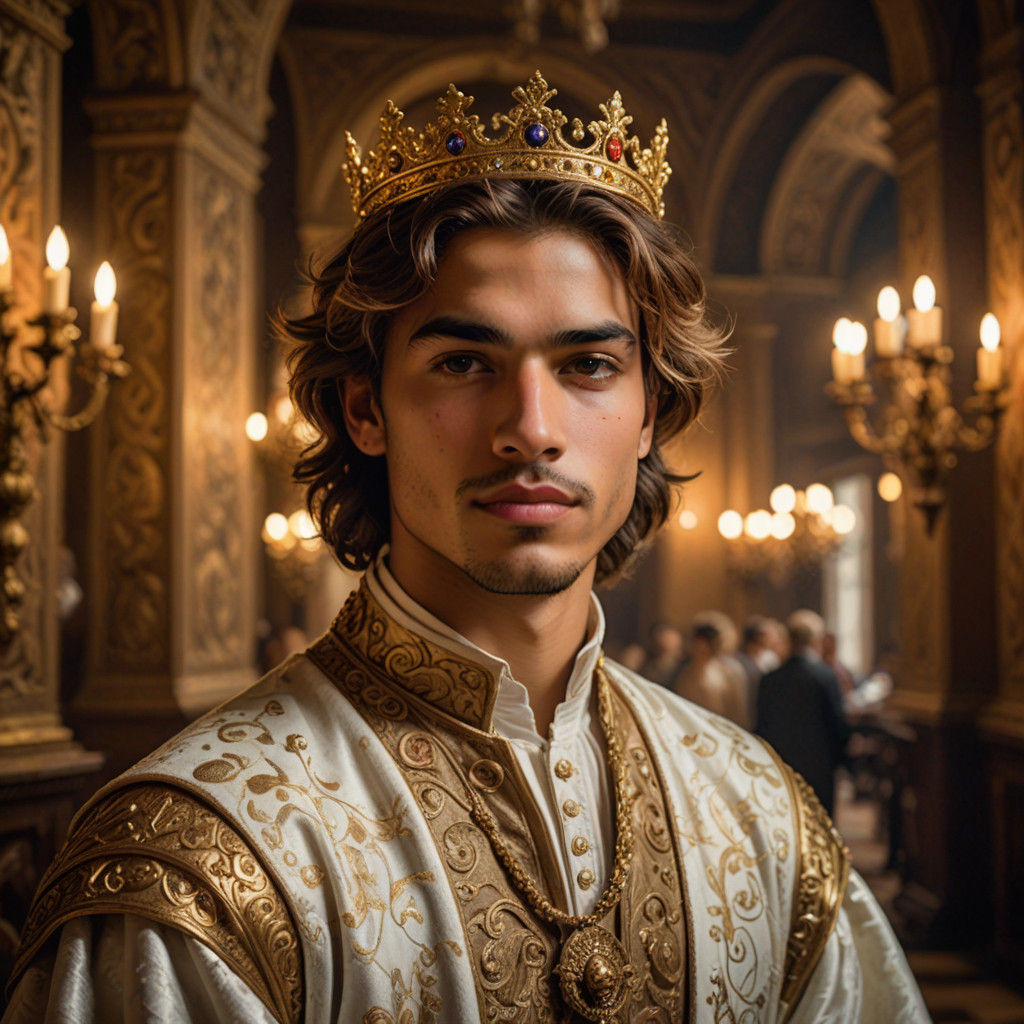 Regal Latino Prince in Golden Ornate Attire