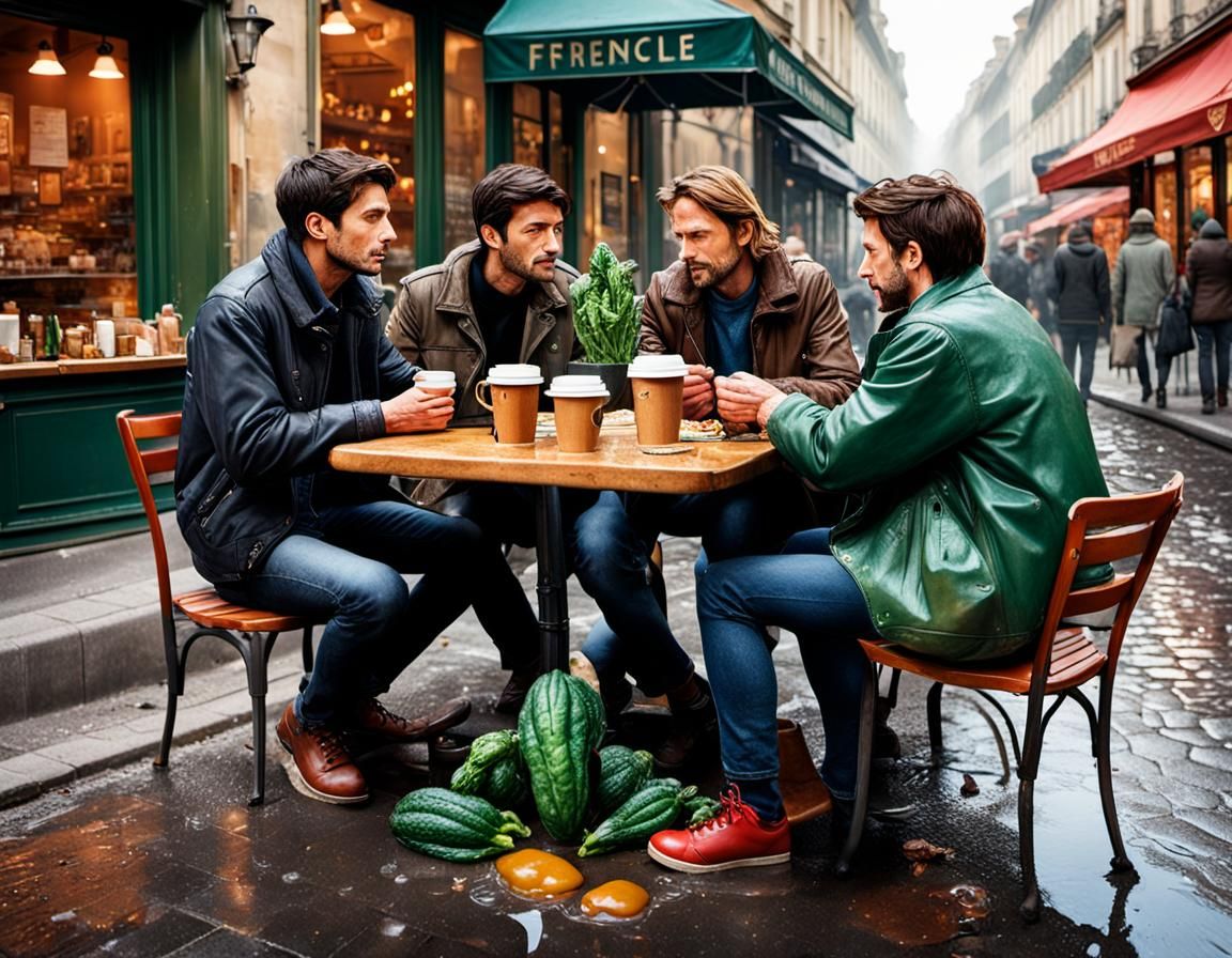French Cafe Scene in Lyon: Hyperrealistic Splash Art
