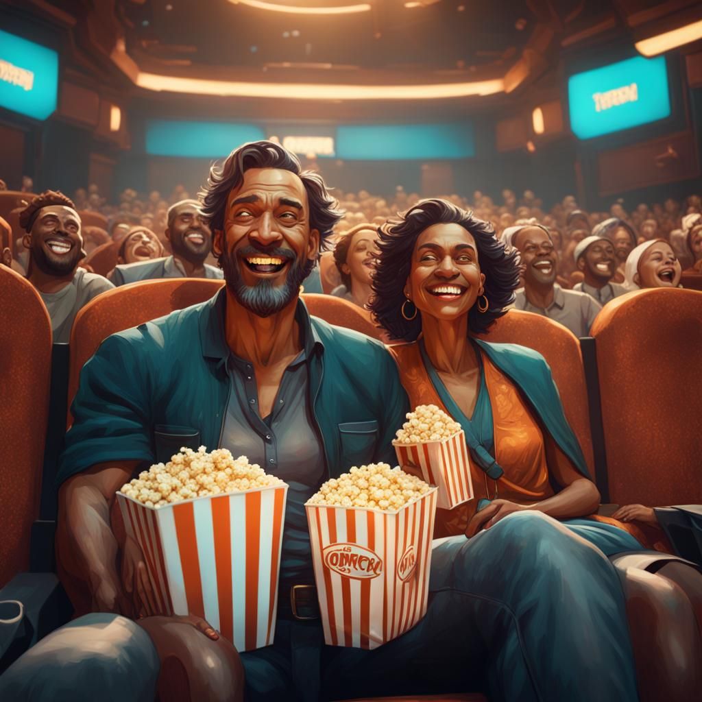 Happy Family at the Cinema, Hyperdetailed Concept Art