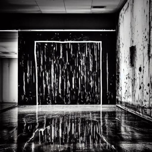 Moody Black and White Oil Painting with Dramatic Brushstroke...