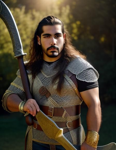 Hispanic Warrior in Chainmail with Axe