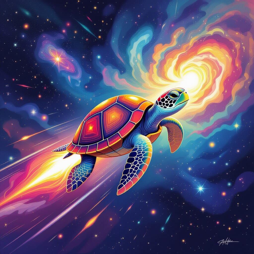 Whimsical Space Turtle in Cosmic Nebula