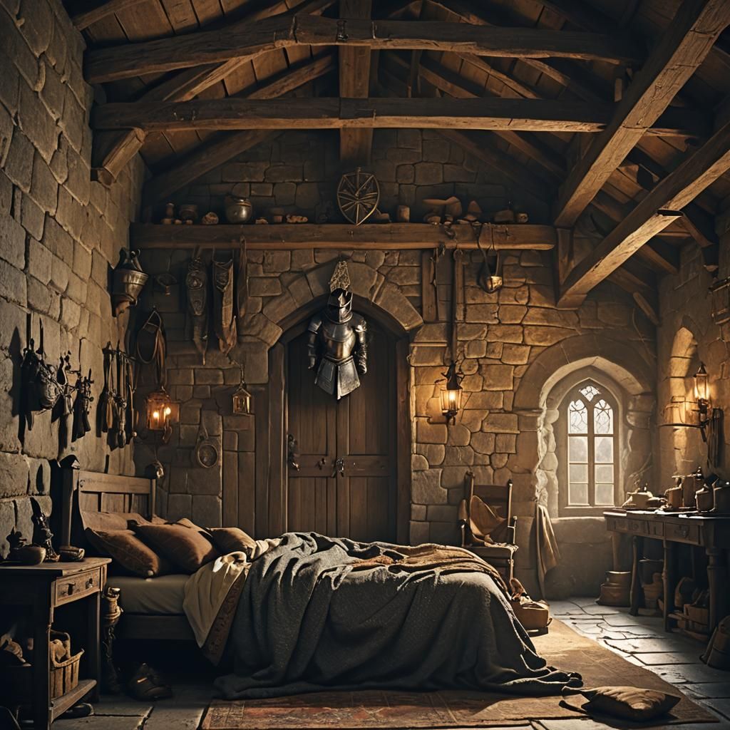 Knight's Rest: Medieval Bunkhouse in Matte Painting Style