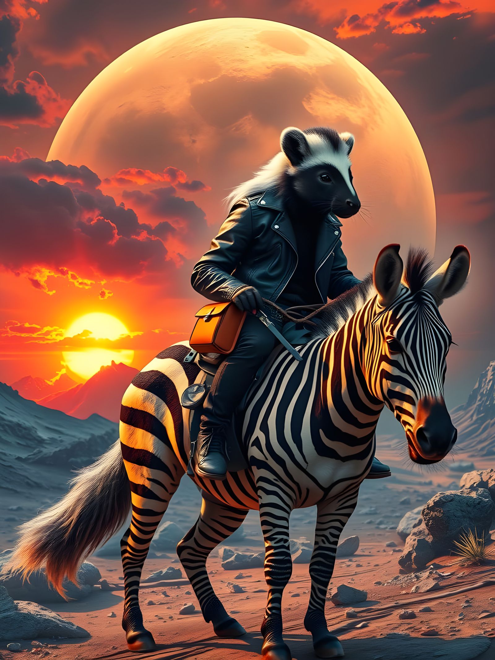 Skunk and Zebra in Space, Spray Paint Art