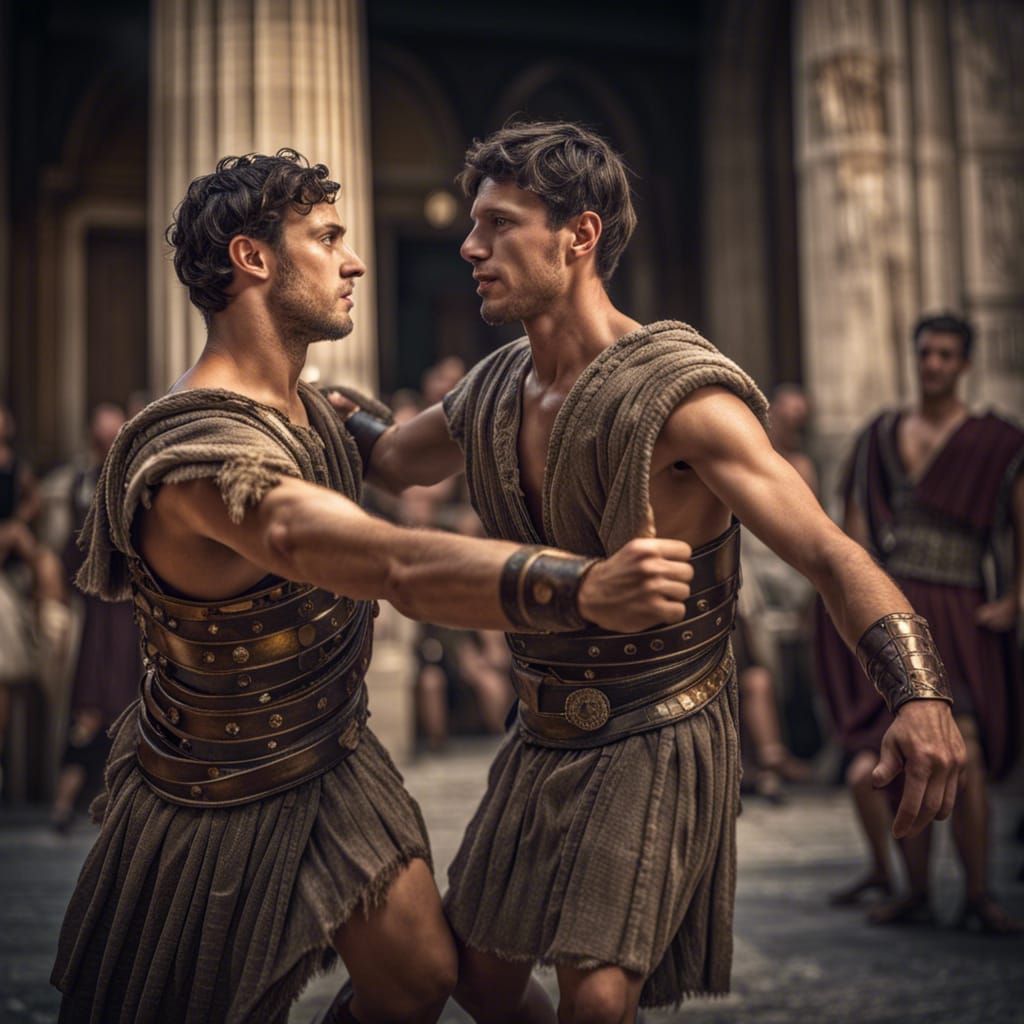 Handsome Roman Men Dancing on Stage